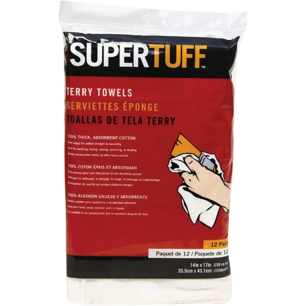 Enhanced Trimaco SuperTuff 14 In. x 17 In. White Terry Cloth Towels 12-Pack Proven