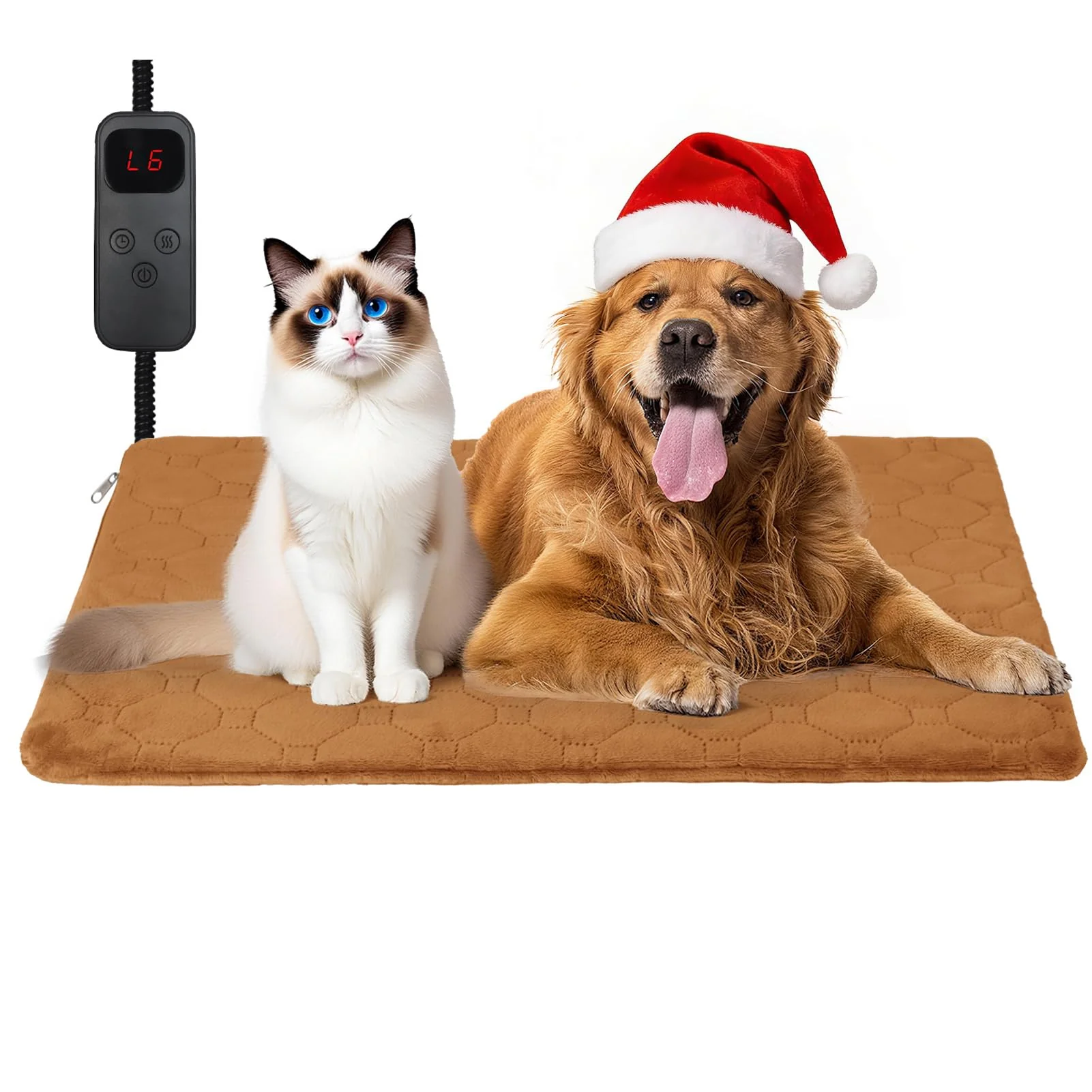 Effective CANMIL Cat Heating Pad – 6 Temperature Settings 5 Timers Waterproof Indoor Outdoor 15.7in x 27.5in Pet Bed Chew-Resistant Cord Functional