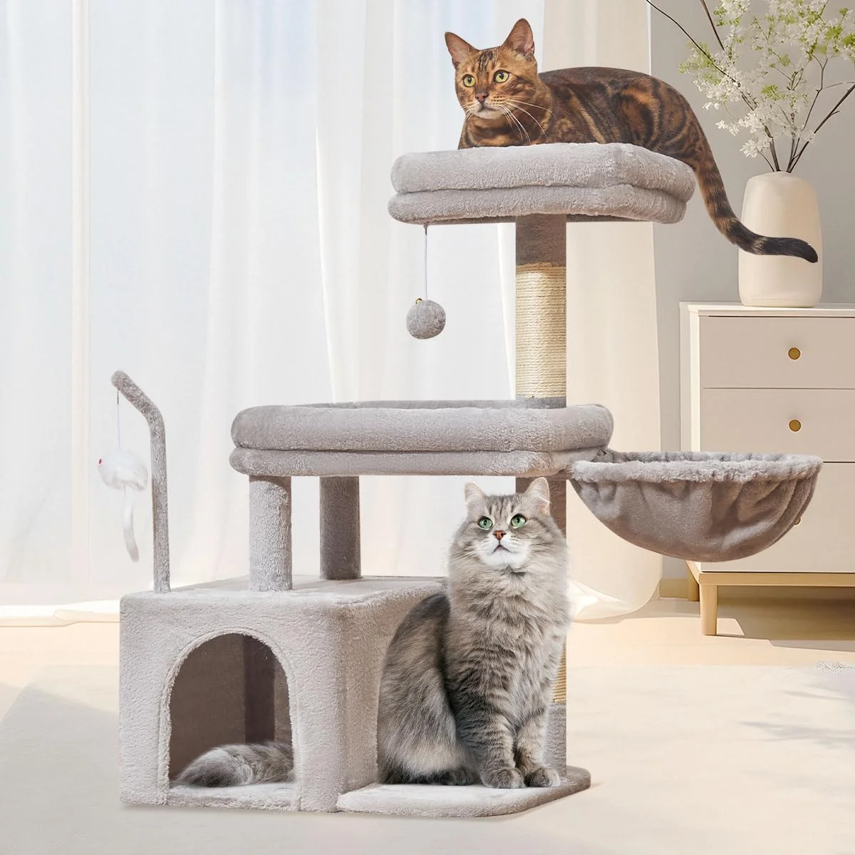 Elegant Taoqimiao 32.2-Inch Cat Tree for Indoor Cats – Large Perch Spacious Cave MS043W Solid