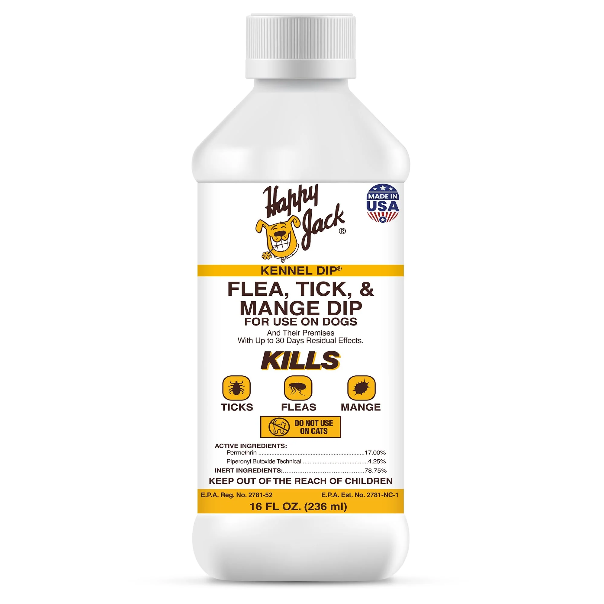 Efficient Happy Jack Kennel Dip - Flea Tick Treatment for Dogs 16 oz Made in USA 30-Day Yard Home Control Powerful