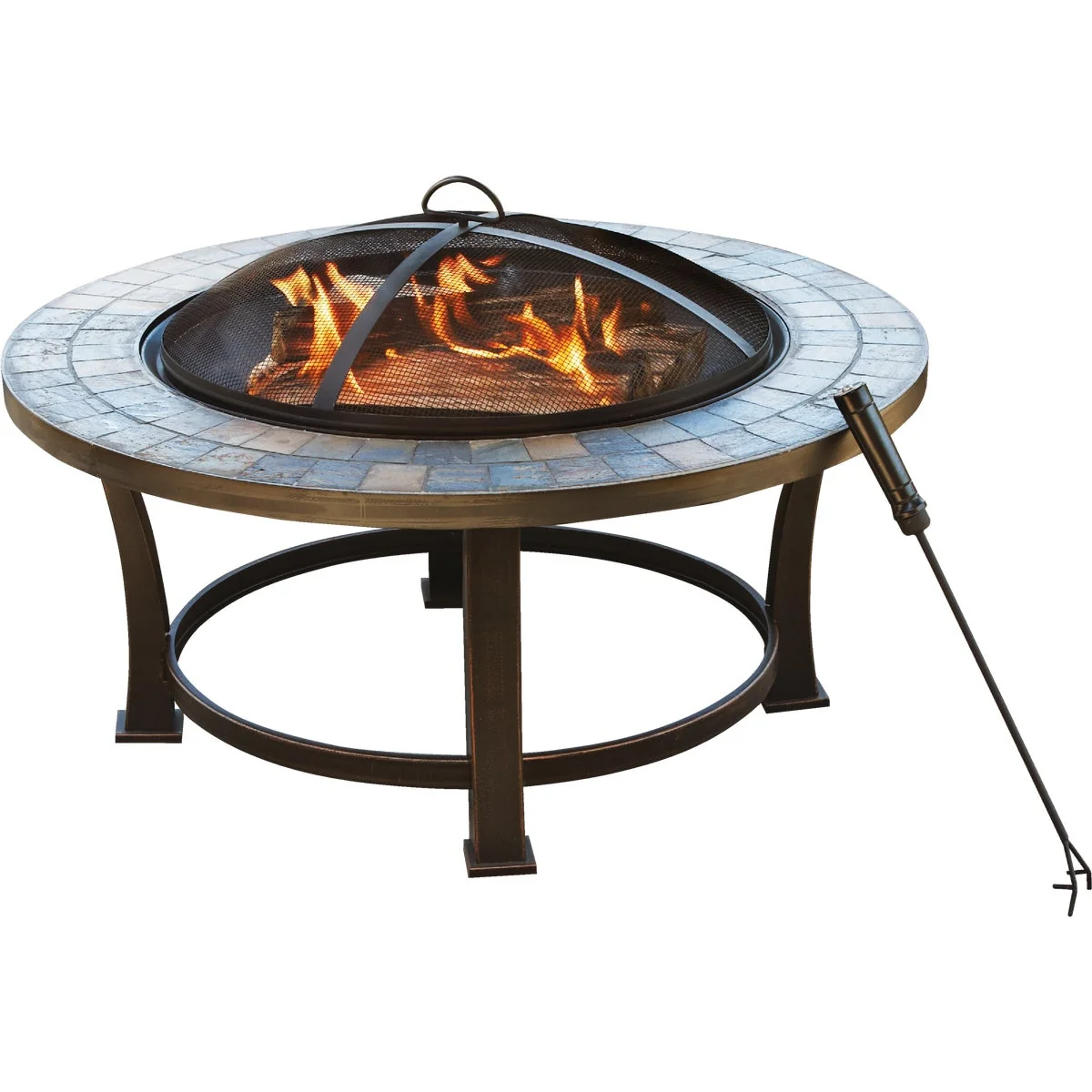 Official Outdoor Expressions 34 in. Antique Bronze Round Steel Fire Pit Modern