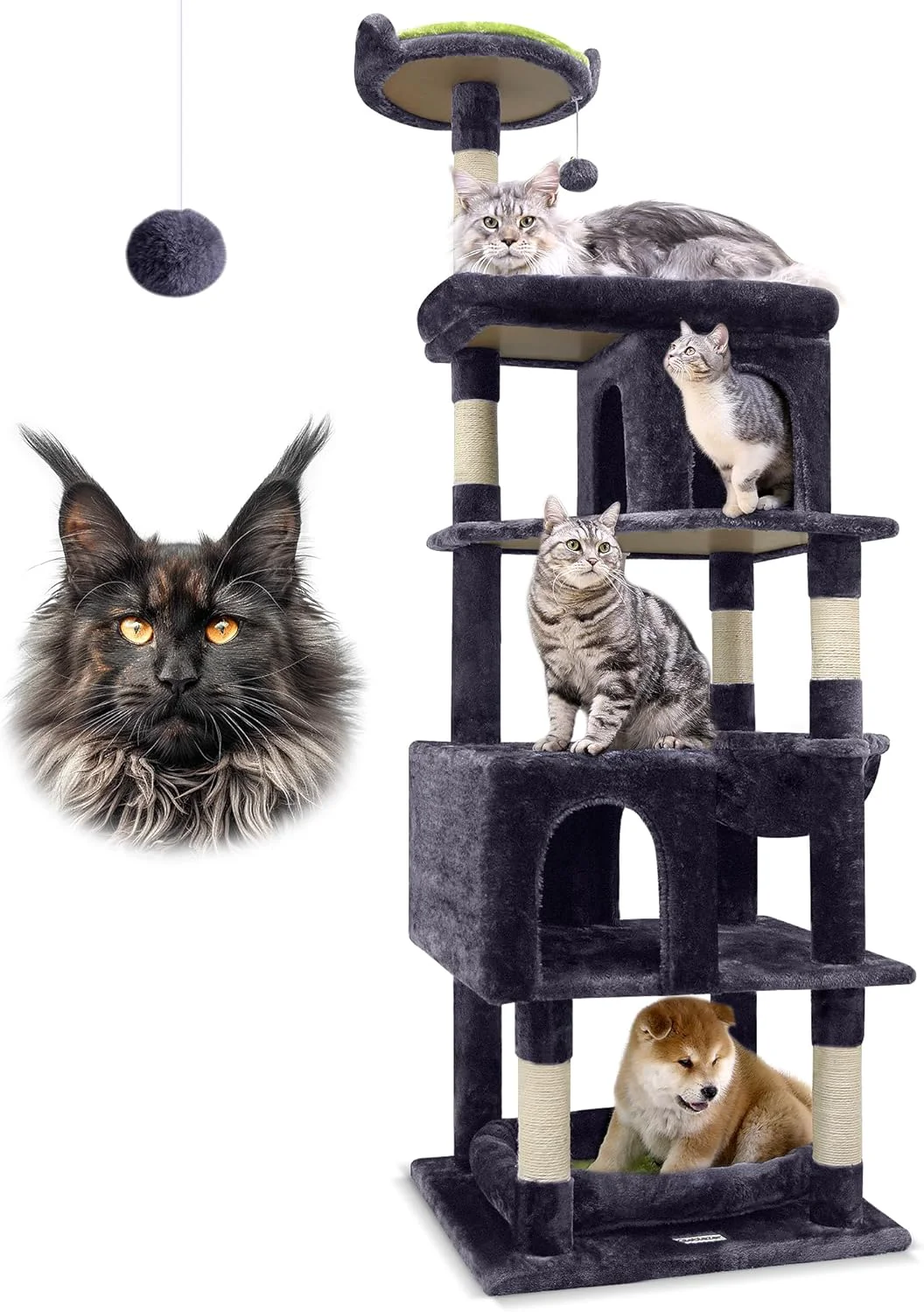 Functional Globlazer Heavy Duty Cat Trees for Large Cats Sturdy 72in Maine Coon Cat Tree for Large Cats 20 lbs Heavy Duty Cat Tower for Adult Biggest Cat with 6 Scratching Posts Hammock S72 Dark Gray Next-Generation