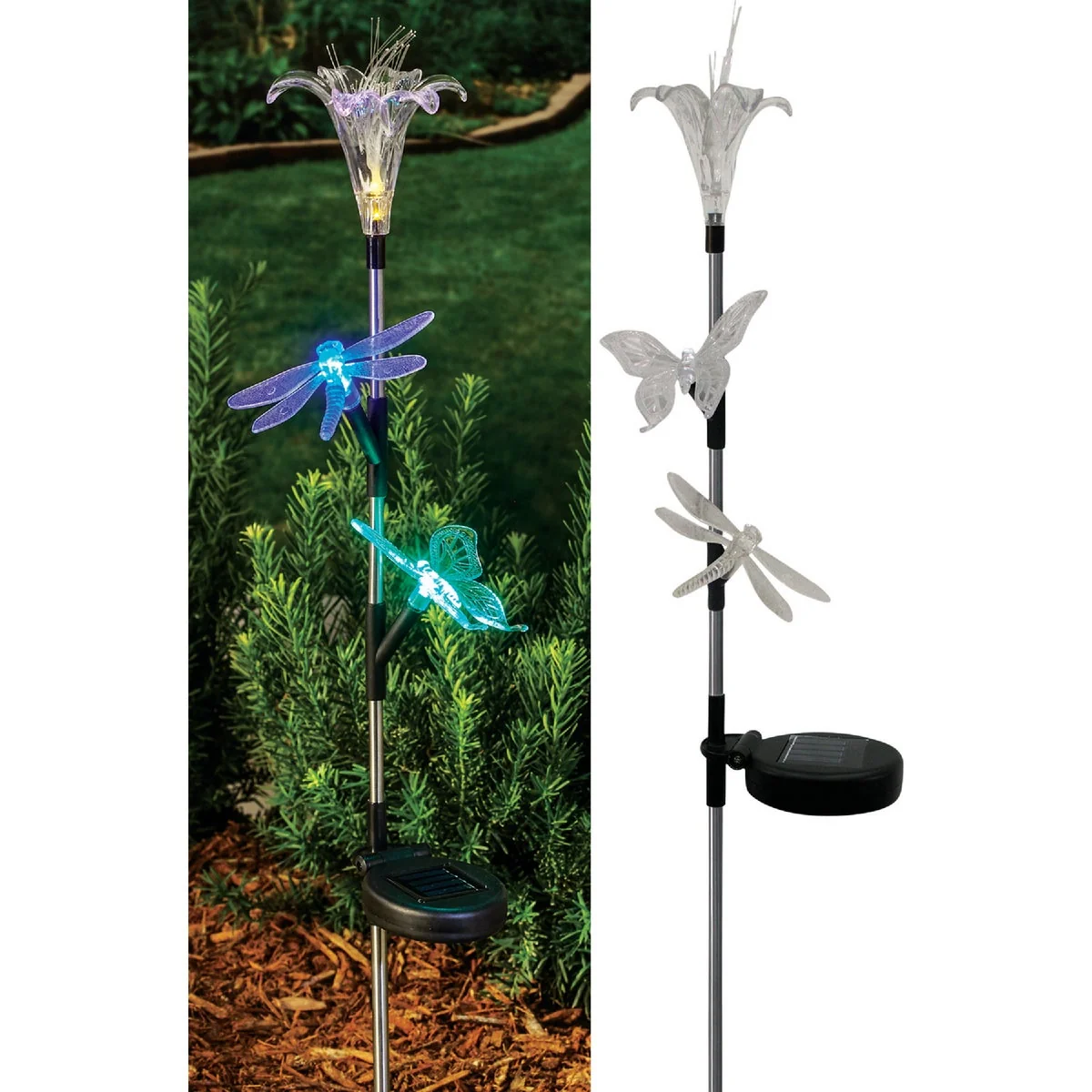 Lightweight Solaris Acrylic Flower Insect Trio 33 In. H. Solar Stake Light Lawn Ornament Excellent