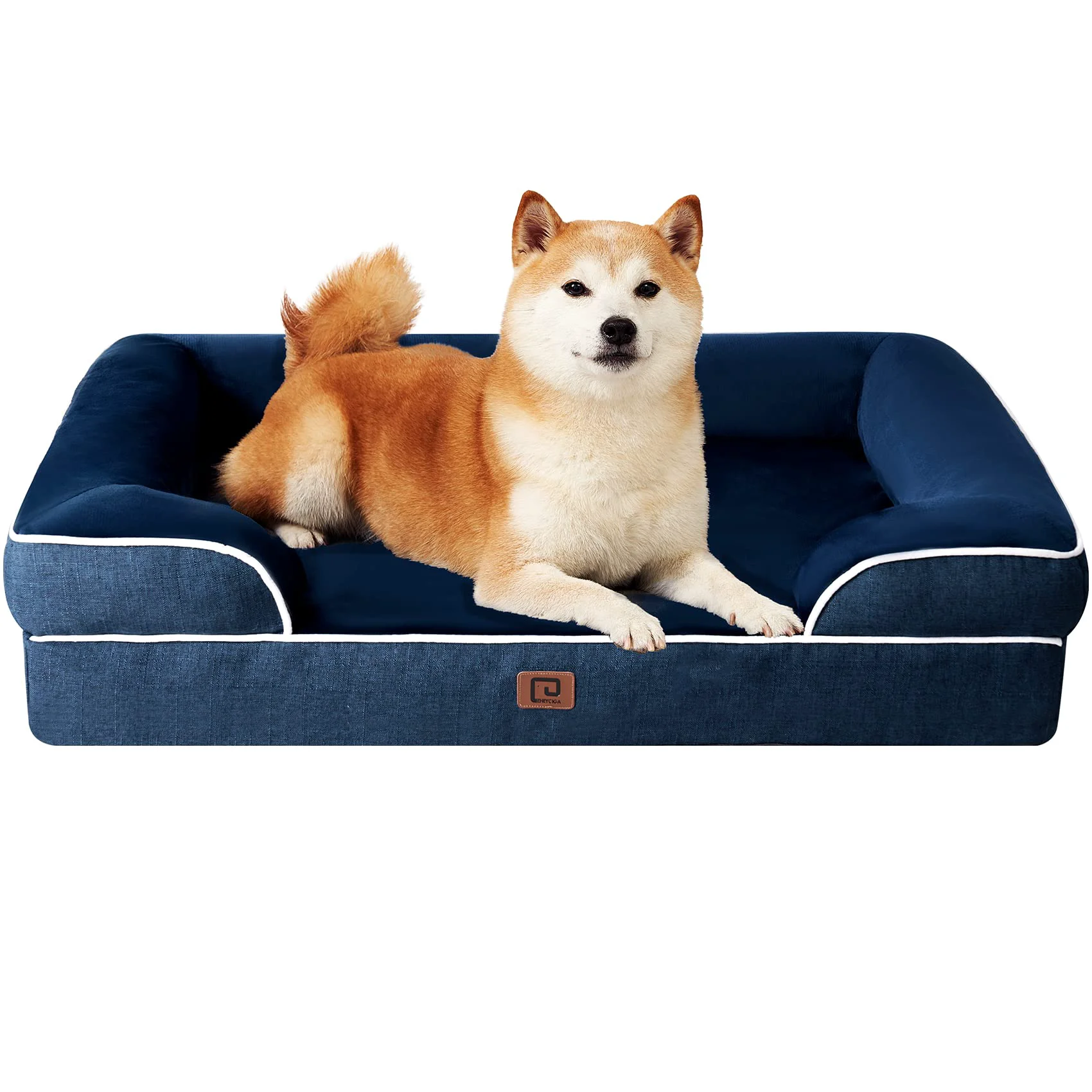Superior EHEYCIGA Orthopedic Large Dog Bed – Waterproof Memory Foam 3-Sided Bolsters Navy Reliable
