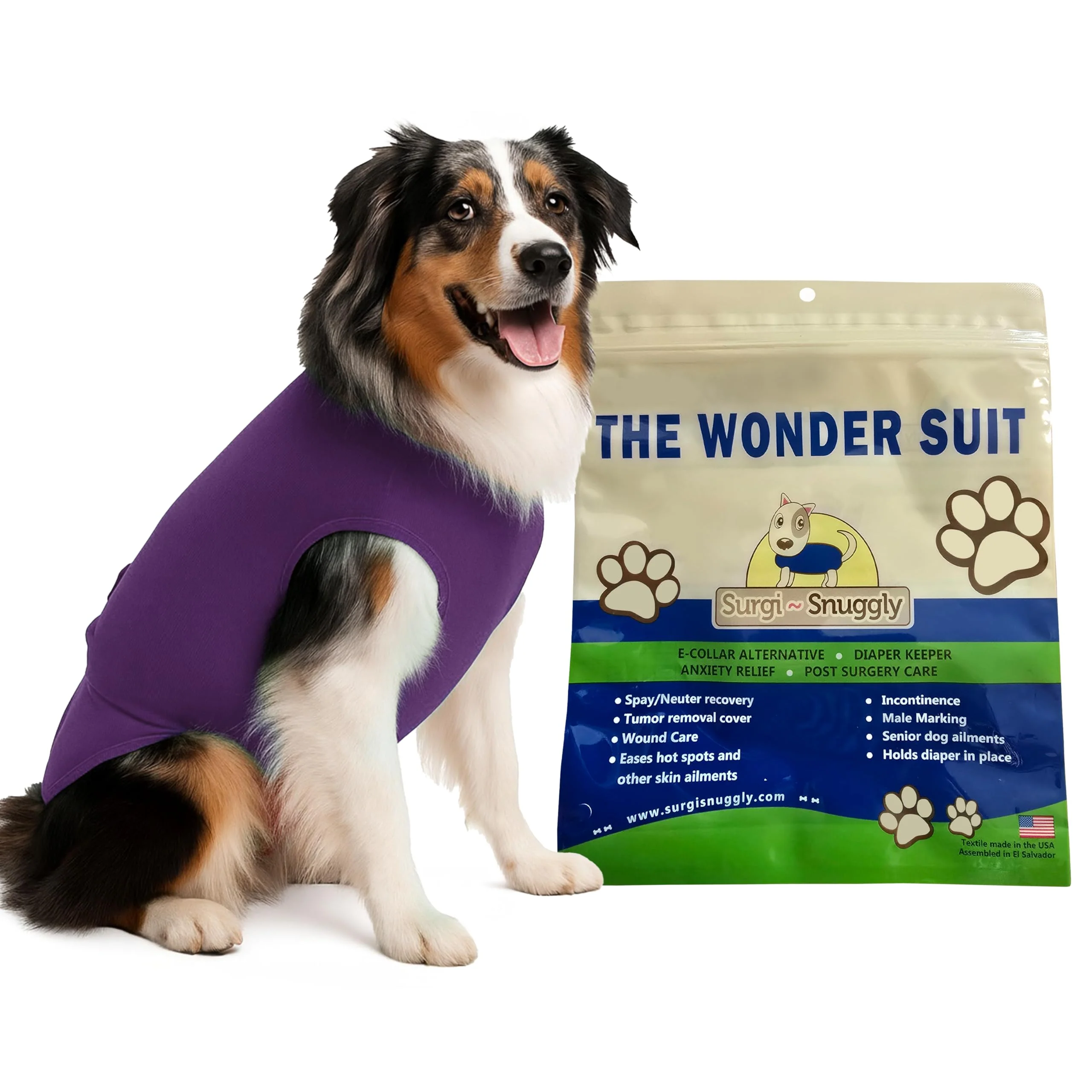 Stylish Surgi Snuggly Veterinary-Invented Dog Recovery Suit for Spay Neuter — Cone — Plum — 14 Sizes Smart