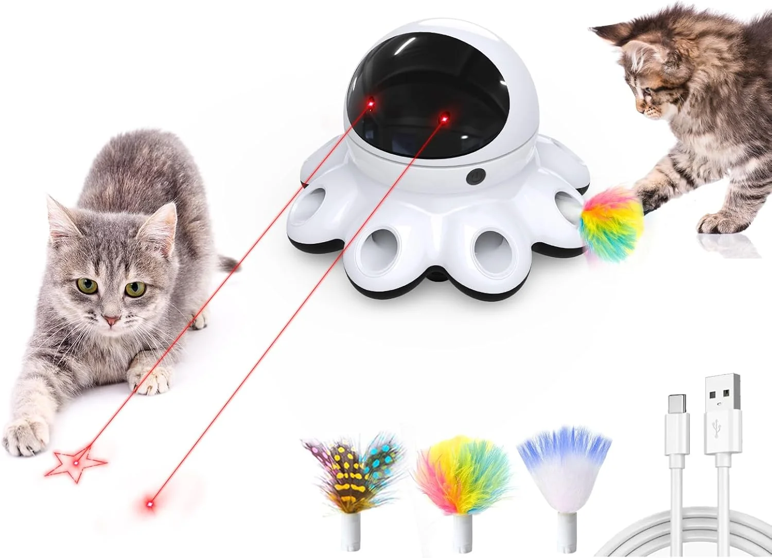 Premium Material ORSDA Cat Laser Toy 2-in-1 Interactive Automatic Motion Activated Moving 8 Holes Whack A Mole Feather USB Rechargeable Electronic Smart Sensor Kitten Toys for Indoor Exercise Specialty