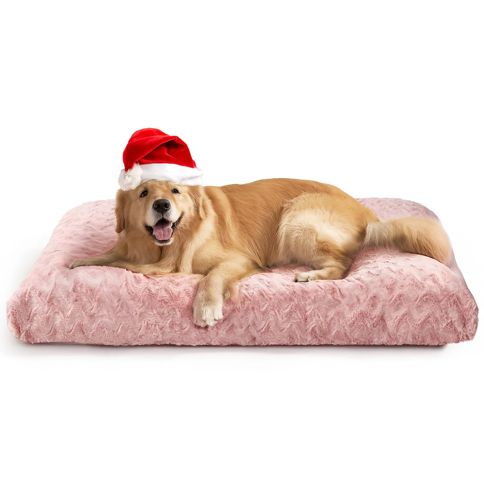 Genuine EHEYCIGA Washable Dog Crate Bed for Extra Large Dogs - Reversible Plush Faux Fur Mattress 41 x 27 x 4 Pink Natural