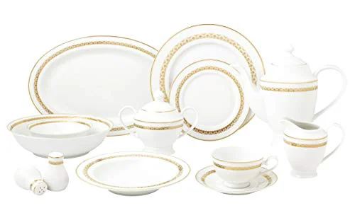 Dependable Stylish and Elegant 57 Pieces Bone China Dinnerware Set Service for 8 People Refined