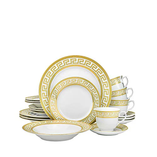 Stylish 57 pc Banquet Dinnerware Set Gold Greek Key Exclusive