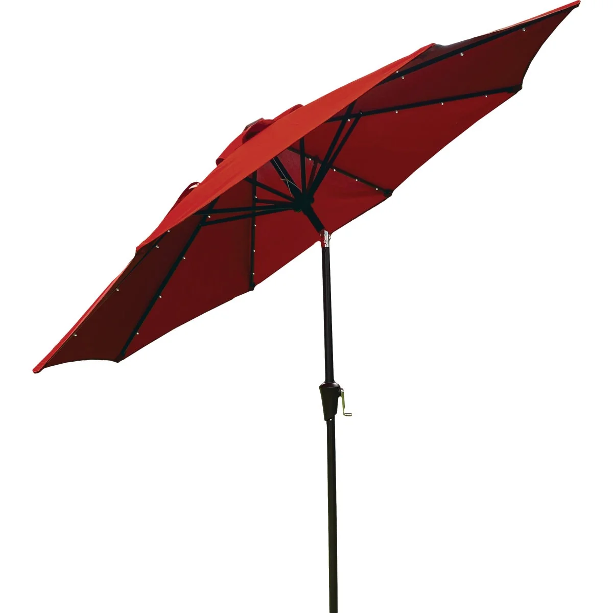 Long-Lasting Outdoor Expressions 9 Ft. Aluminum Tilt Crank Crimson Red Patio Umbrella with Solar LED Lights Enhanced