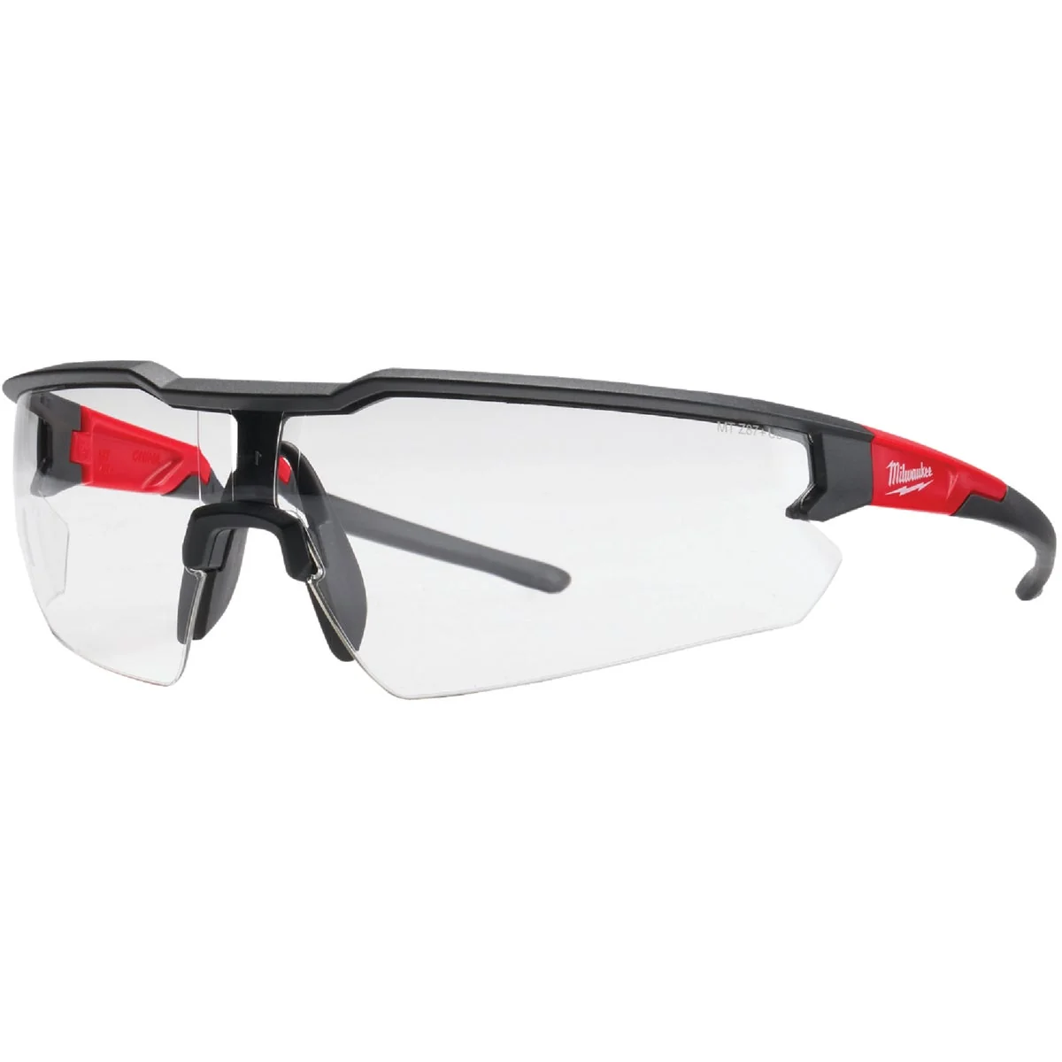 High-Performance Milwaukee Red Black Frame Safety Glasses with Clear Anti-Scratch Lenses Functional