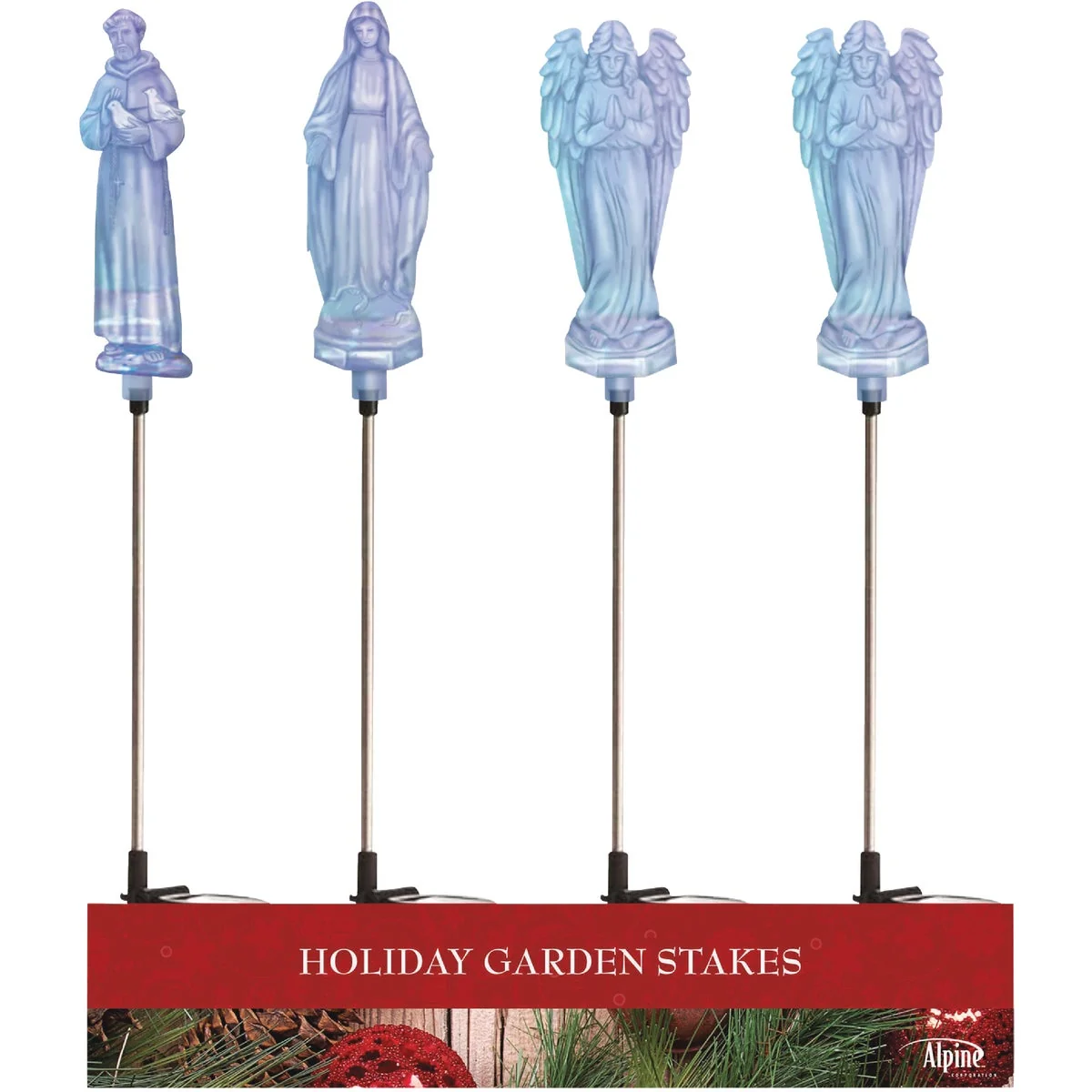 Prestigious Alpine 34 In. LED Solar Iridescent St Francis Mary Angel Holiday Garden Stake Fine