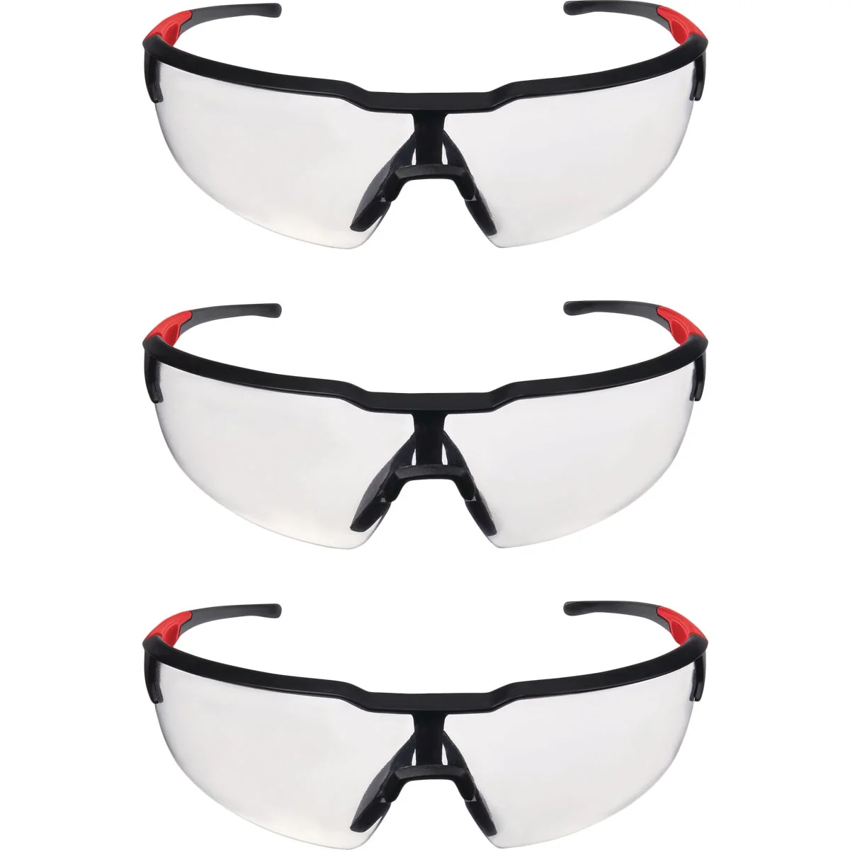 Elite Milwaukee Red Black Frame Safety Glasses with Clear Anti-Scratch Lenses 3-Pack Practical