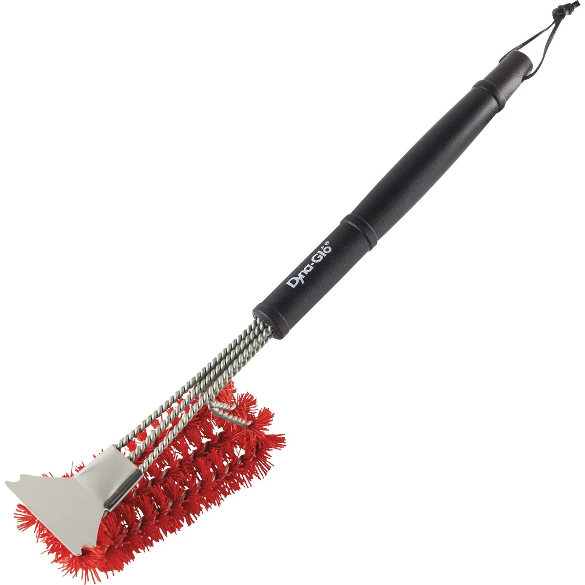 High-Quality Dyna Glo 18 In. Nylon Bristles Wired Grill Cleaning Brush with Scraper Convenient