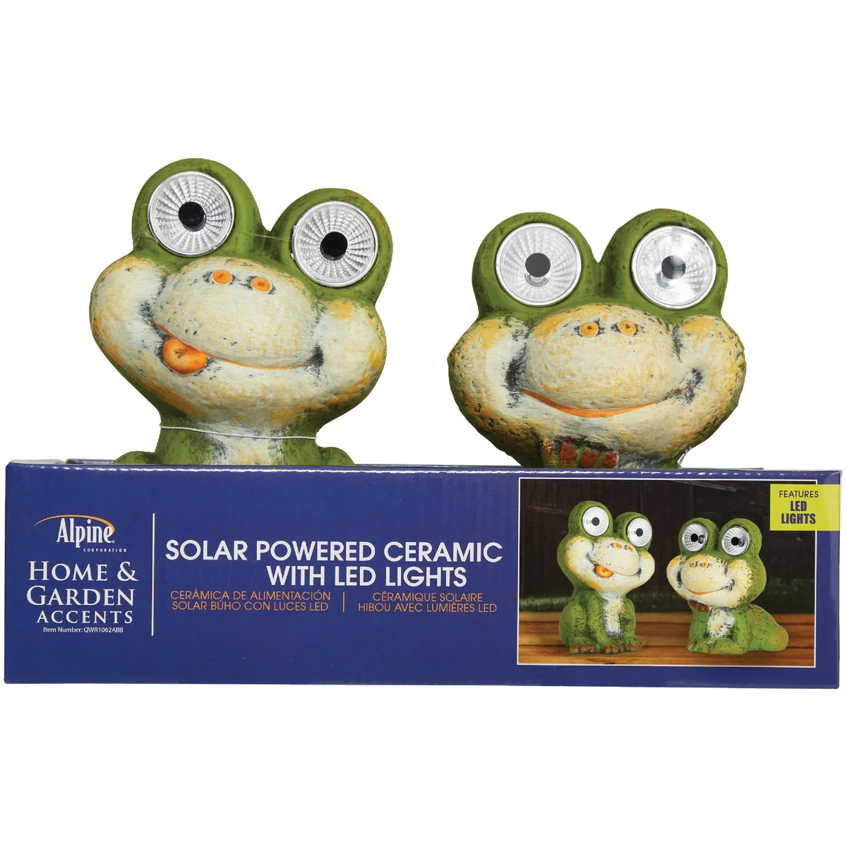 Functional Alpine 7 In. Solar Green Frog Statue with LED Eyes Healthy