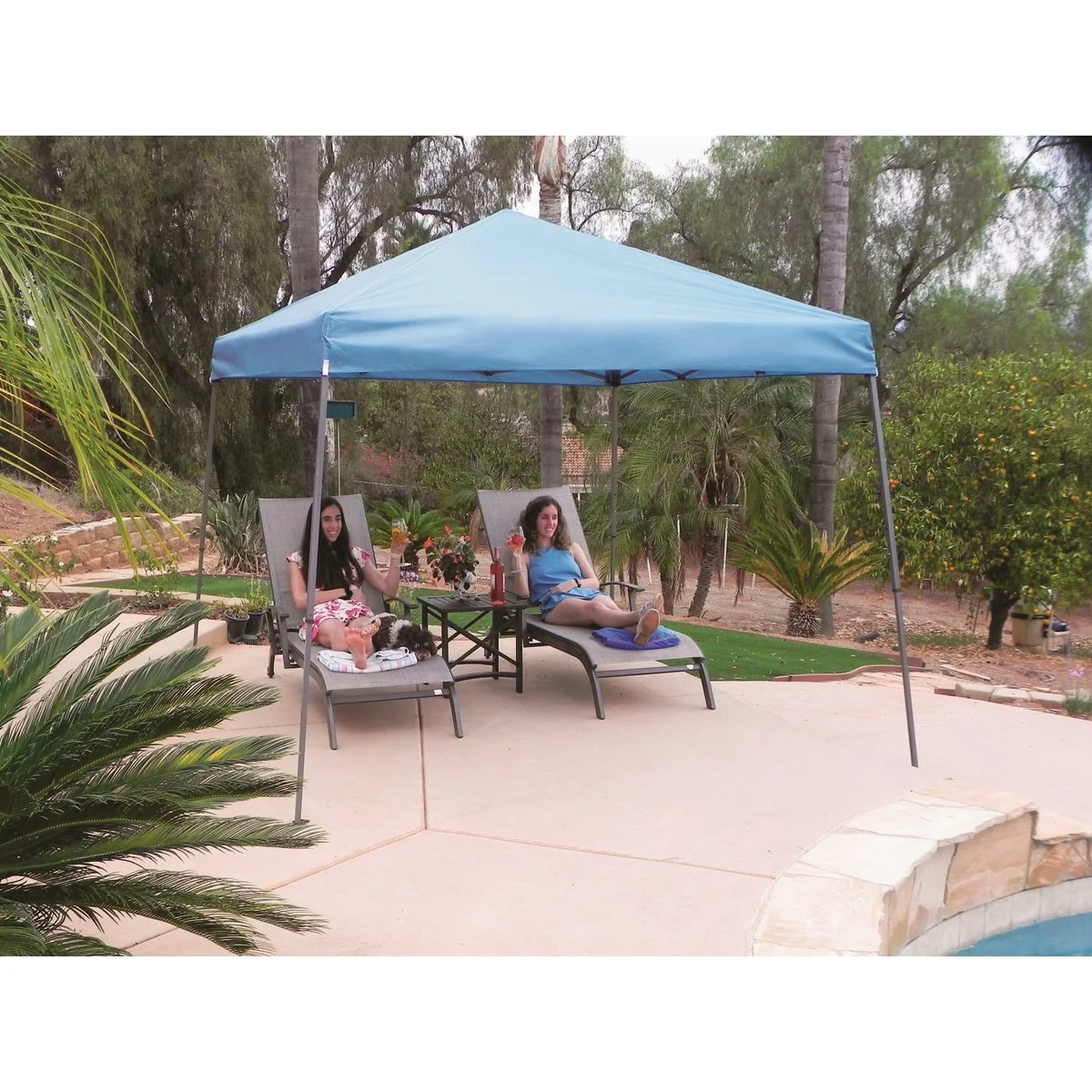 Enhanced Crown Shade 10 Ft. x 10 Ft. Dark Gray Steel Slant Leg Frame with Pale Blue Canopy Elite