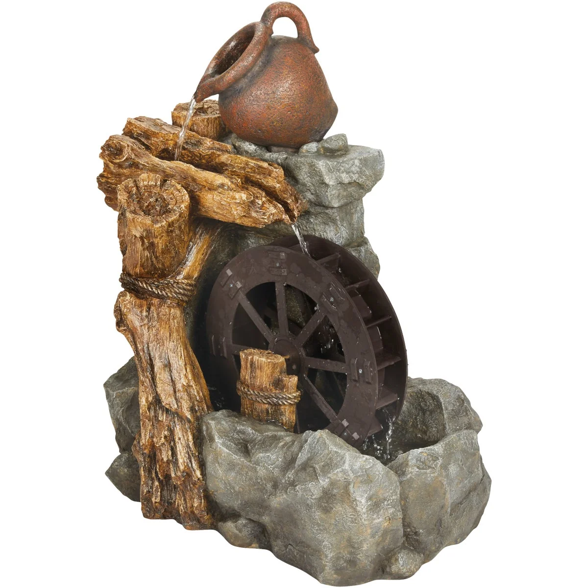 Elite Garden 42.5 In. W. x 86 In. H. x 70 In. L. Resin Water Wheel Fountain Proven