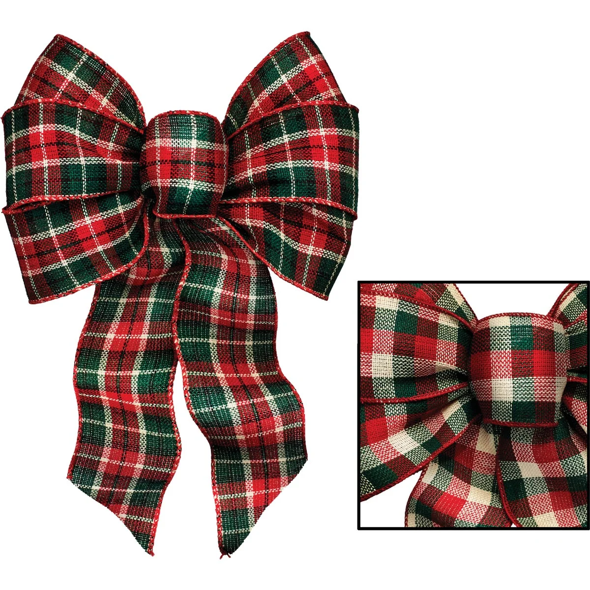 Elite Holiday Trims 7-Loop 8-1 2 In. W. x 14 In. L. Assorted Plaid Fabric Christmas Bow Casual