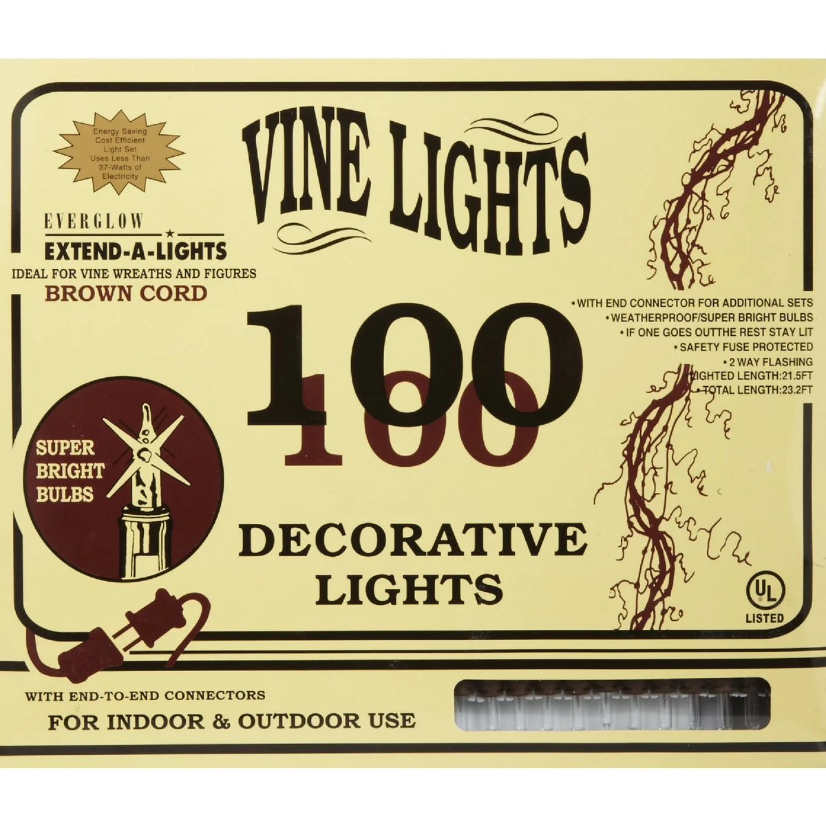 Pure J Hofert Clear 100-Bulb Mini Incandescent Vine Light Set with Brown Wire Powerful