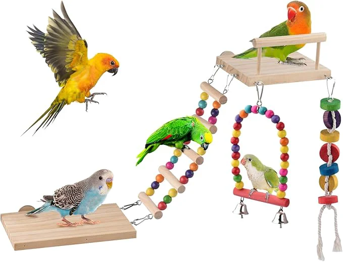 Selected 5in1 Bird Parakeet Toys Detachable Birdie Perches Platform Swing Traditional