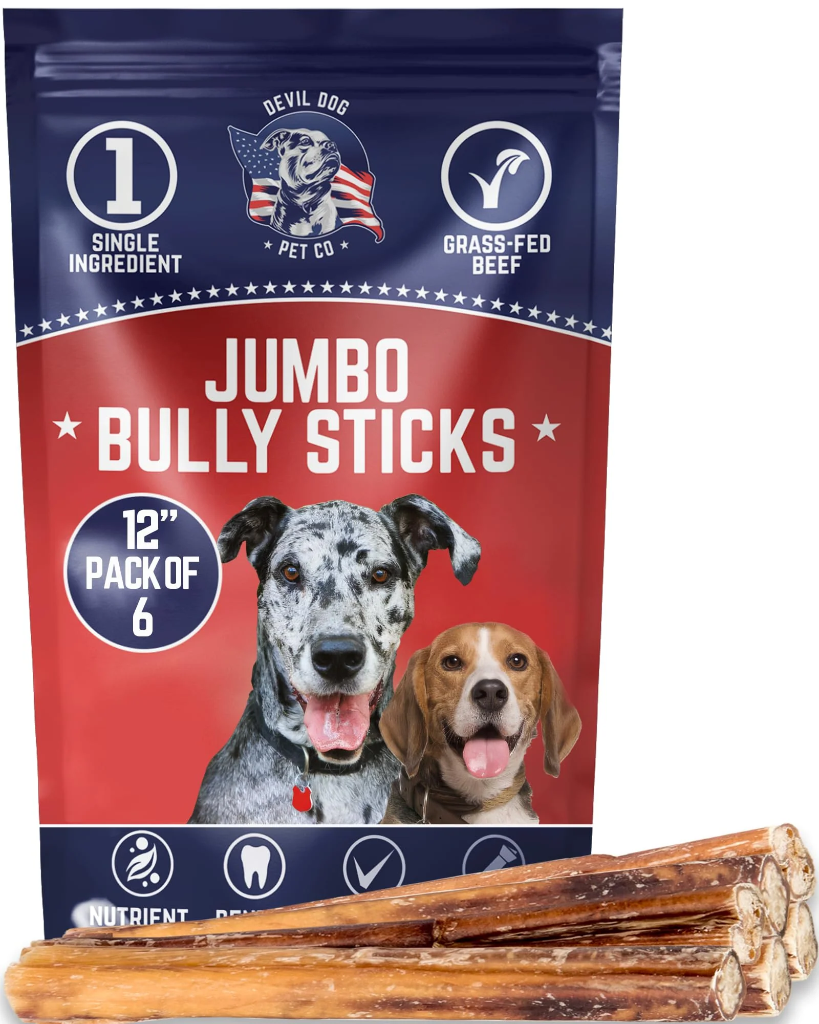Fashionable Devil Dog Pet Co. Jumbo Bully Sticks Long-Lasting