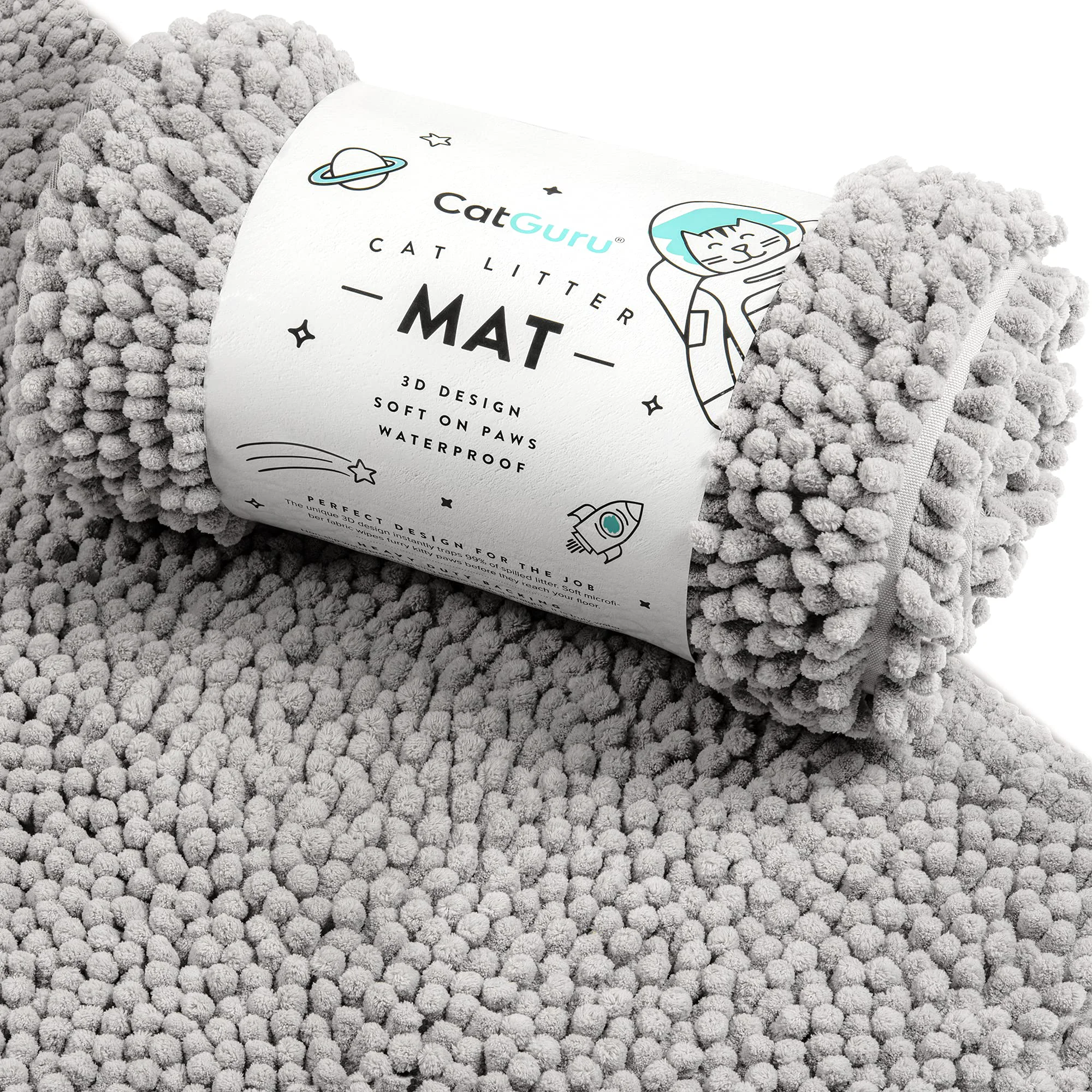 Next-Generation CatGuru Cat Litter Mat XXL – Waterproof Non-Slip Machine Washable Litter Trapping Mat Gray Heavy-Duty Specialty