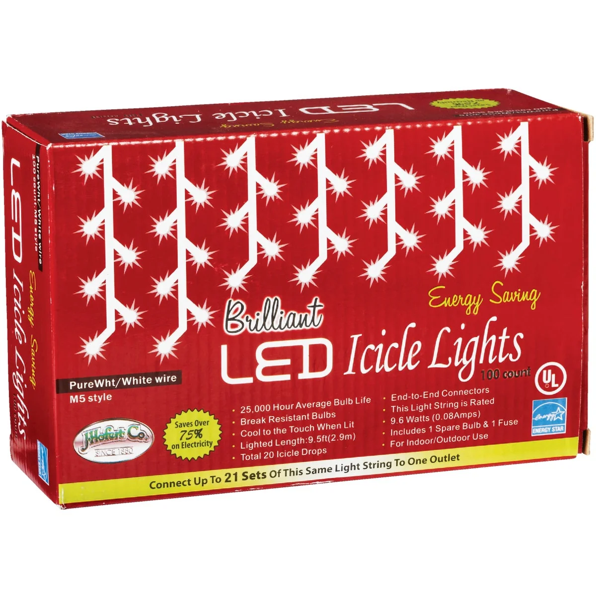 Functional J Hofert Pure White 100-Bulb M5 LED Icicle Light Set with White Wire Modern