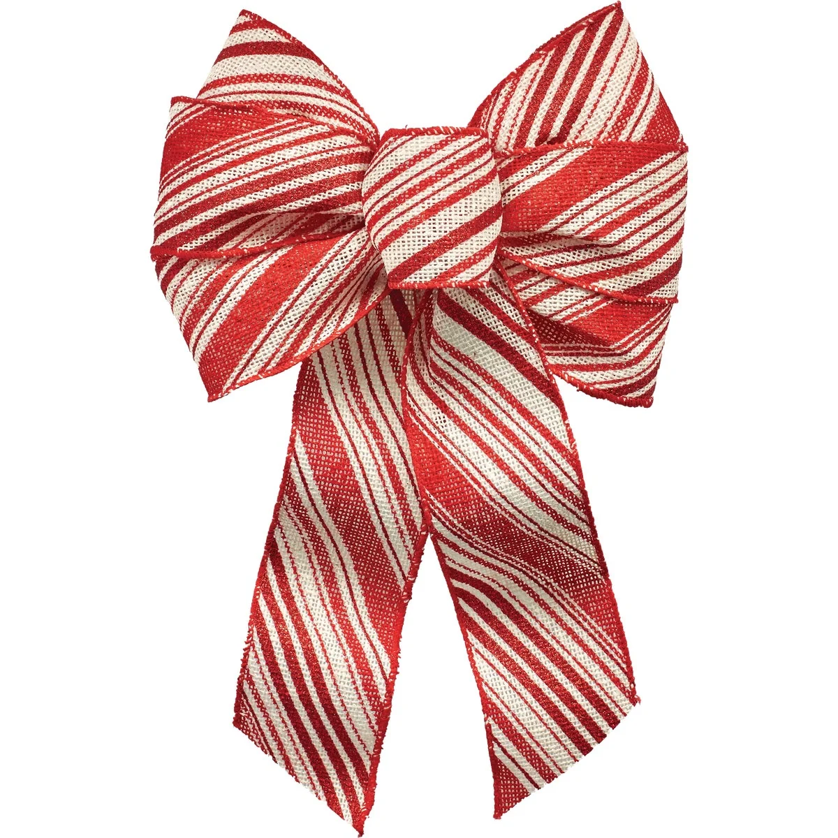 Lightweight Holiday Trims 7-Loop 8.5 In. W. x 14 In. L. Red White Stripe Burlap Christmas Bow Next-Generation