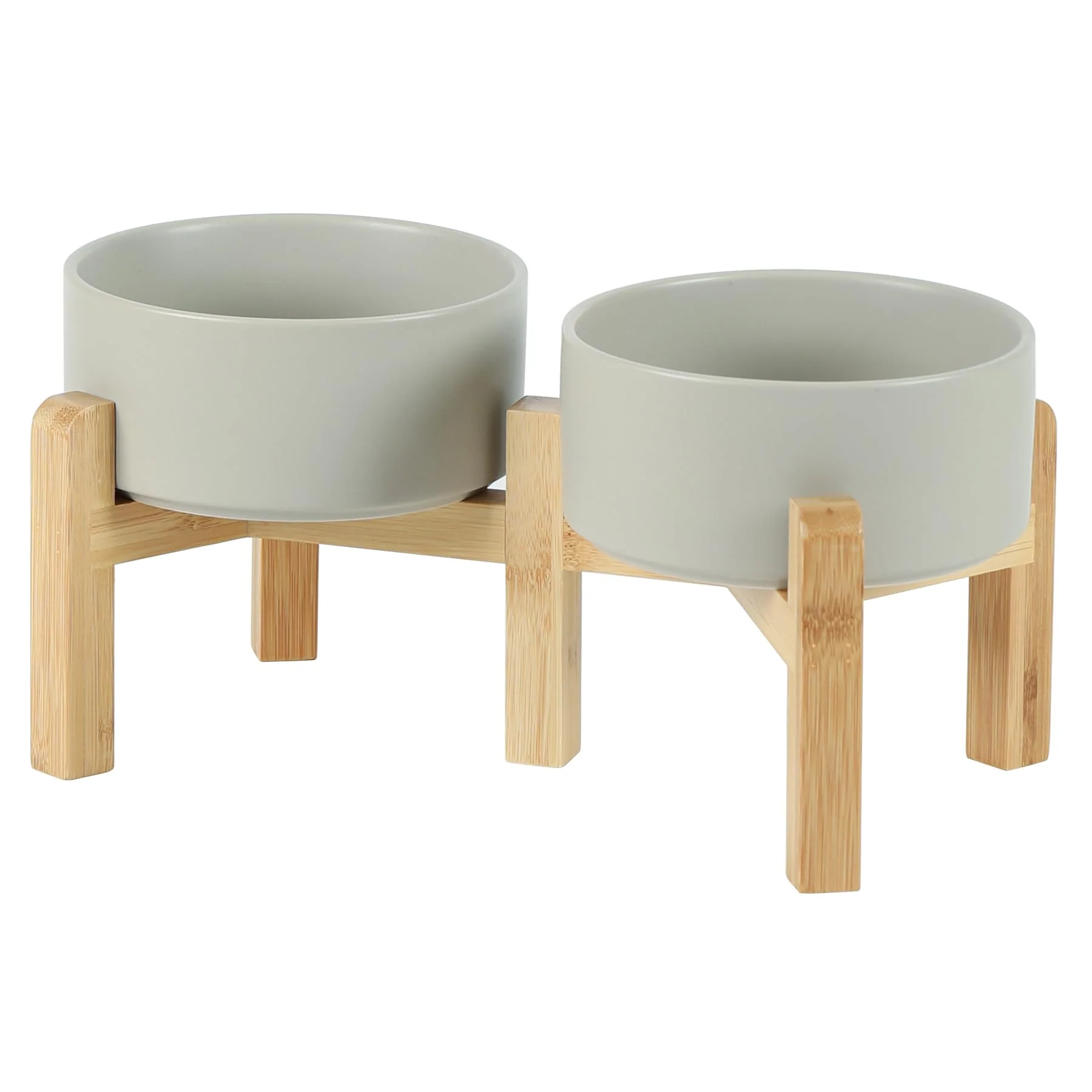 Functional Havniva Ceramic Raised Double Bowls Set with Stand 2 Heights for Small Breed Dogs Grey Long-Lasting