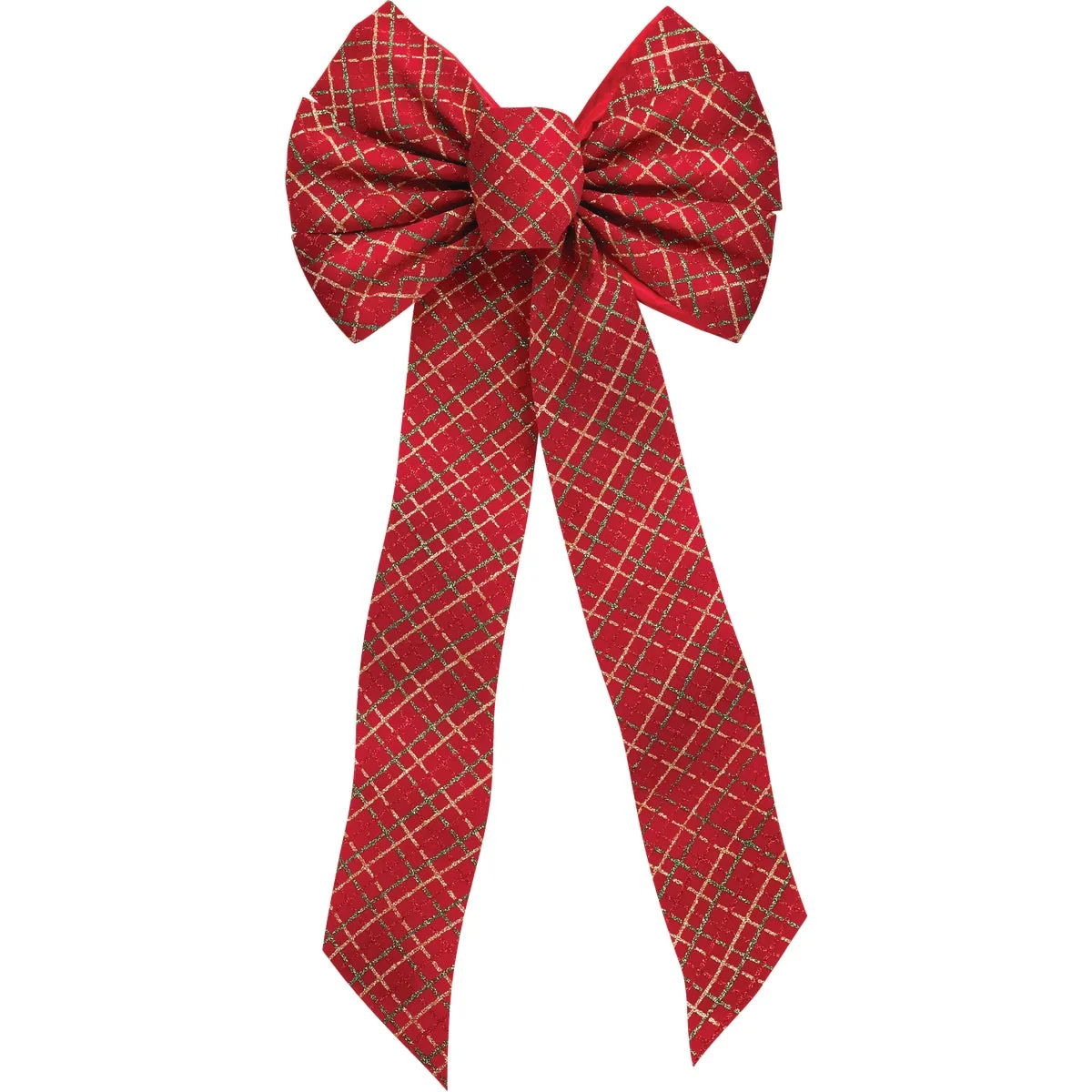 Selected Holiday Trims 7-Loop 10 In. W. x 22 In. L. Red Green Gold Velvet Christmas Bow Artisan