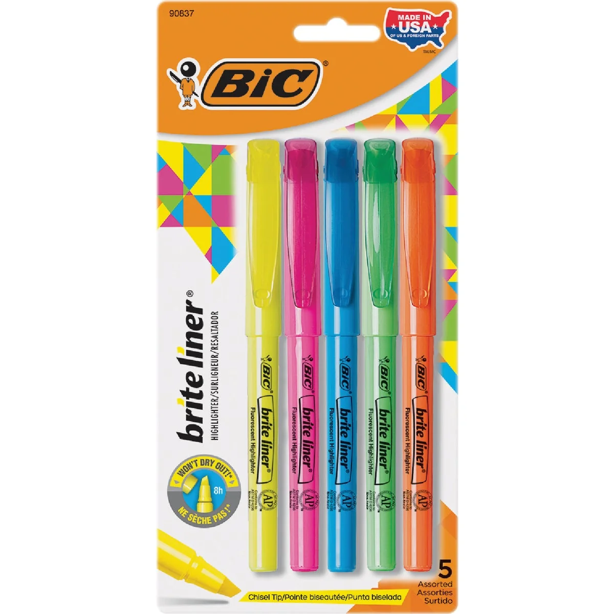 Premium Bic Brite Liner Chisel Tip Highlighter Assortment 5-Pack Specialty