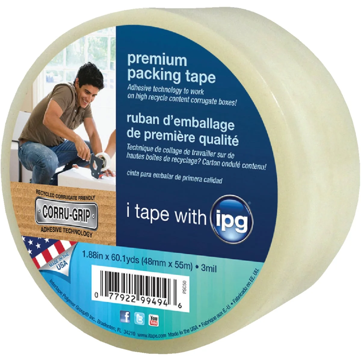 Lightweight IPG 1.88 In. X 60.1 Yd. Premium Clear Packing Tape Recyclable