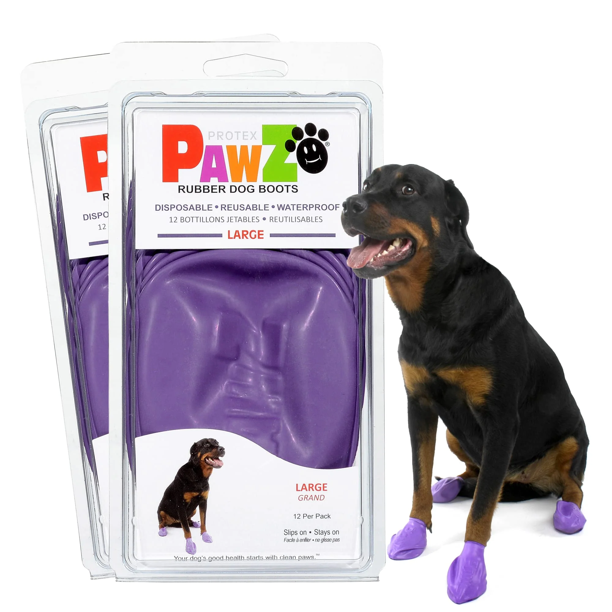 Efficient Protex PawZ Rubber Dog Boots for Large Paws – All-Weather Waterproof Shoes with Anti-Slip Traction Purple Large 3 -4 Pack of 24 Effective