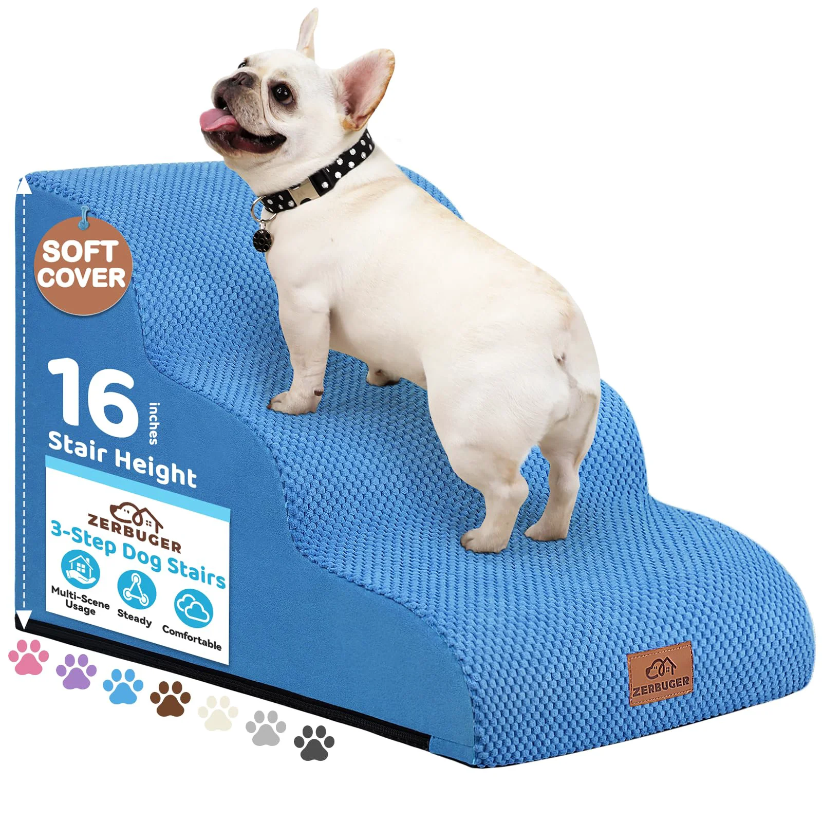 Practical Zerbuger Dog Ramp and Stair for Bed 16-20 H 3-Step Cat Stair for Sofa Chair 4-Step Dog Ramp for High Bed Window Nonslip Blue Fabric Responsible