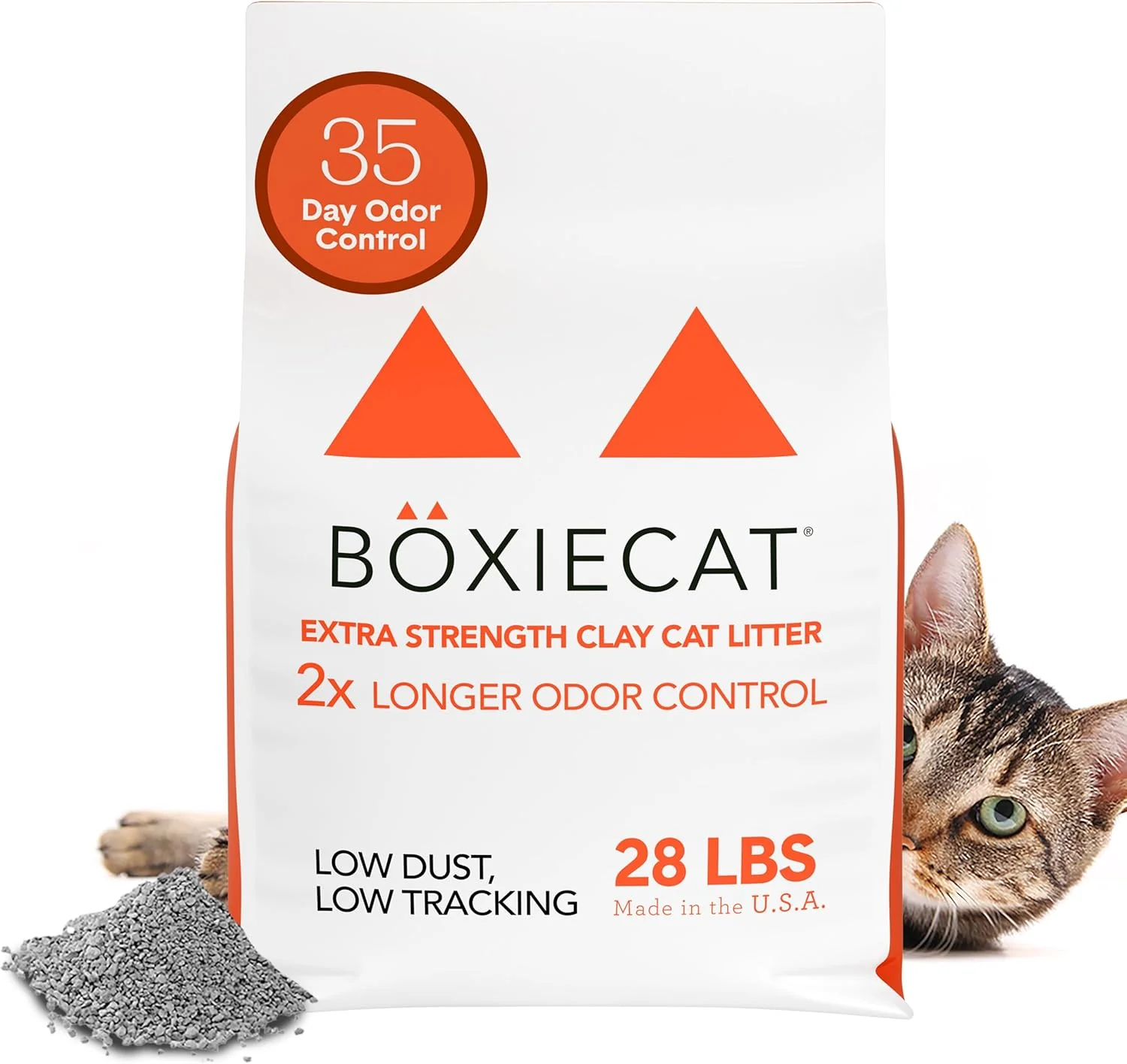 Original Design Boxie® Extra Strength 35 Day Odour Control Clumping Clay Cat Kitty Litter 28lb 99.9 Dust- Probiotic Formula Long-Lasting Veterinarian Easy Scooping for Multi-Cat Homes Reusable