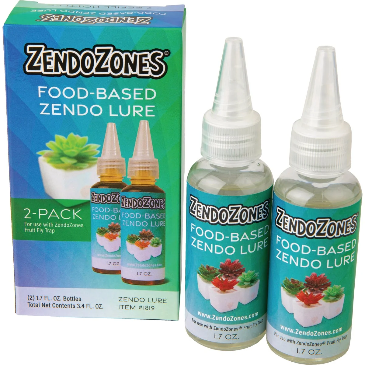 Official ZendoZones ZendoLure 1.7 Oz. Food-Based Fruit Fly Trap Refill 2-Pack Easy-to-Use