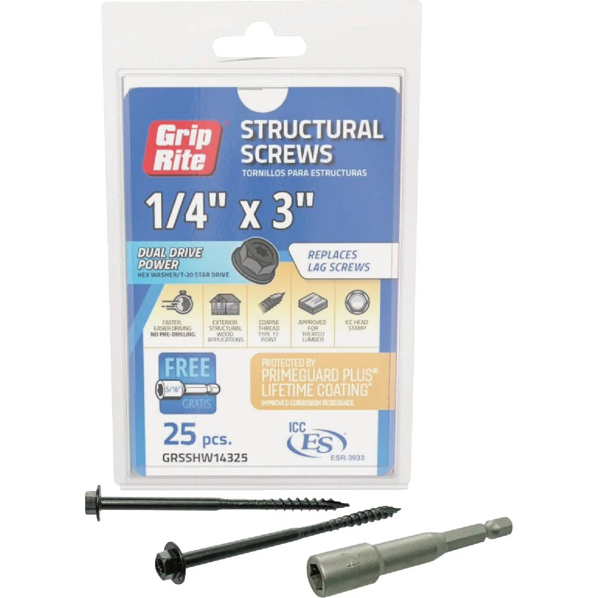 Original Design Grip-Rite PrimeGuard Plus 1 4 In. x 3 In. Hex Washer Head Structural Screw 25-Count Comfortable