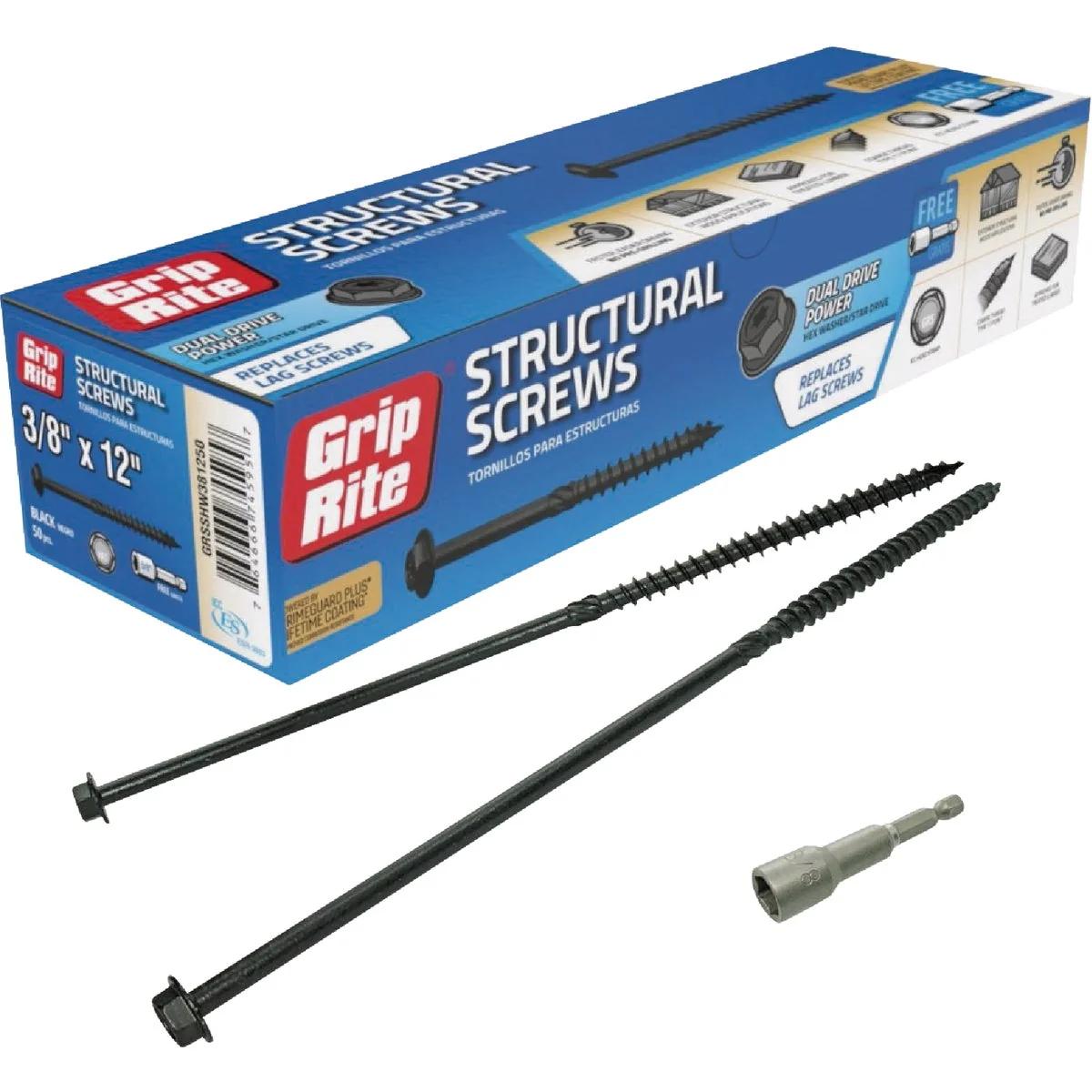 Fashionable Grip-Rite PrimeGuard Plus 3 8 In. x 12 In. Hex Washer Head Structural Screw 50-Count Convenient