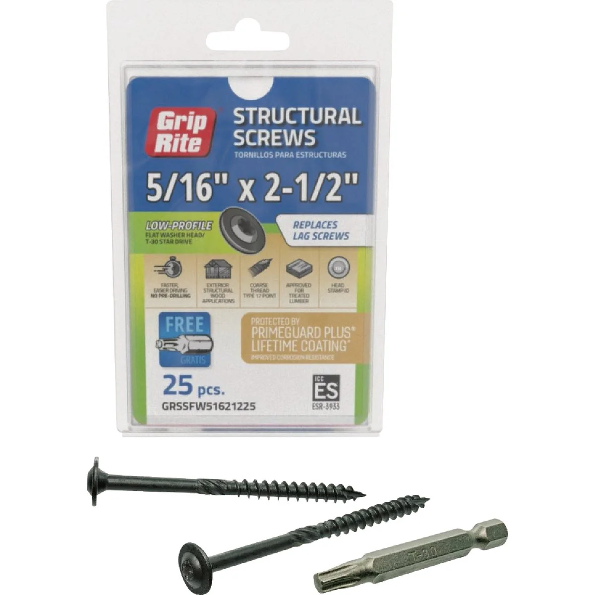 Powerful Grip-Rite PrimeGuard Plus 5 16 In. x 2.5 In. Flat Washer Head Structure Screw 25-Count Prestigious