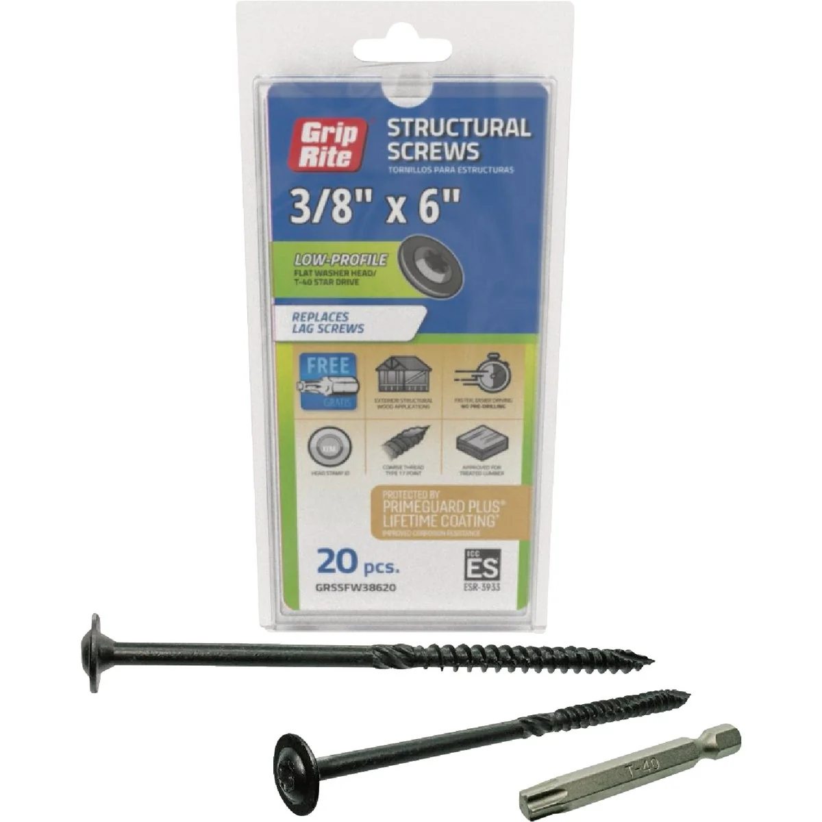 Dependable Grip-Rite PrimeGuard Plus 3 8 In. x 6 In. Flat Washer Head Structure Screw 20-Count Relaxed