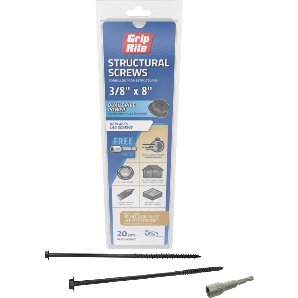 Selected Grip-Rite PrimeGuard Plus 3 8 In. x 8 In. Hex Washer Head Structural Screw 20-Count Reliable
