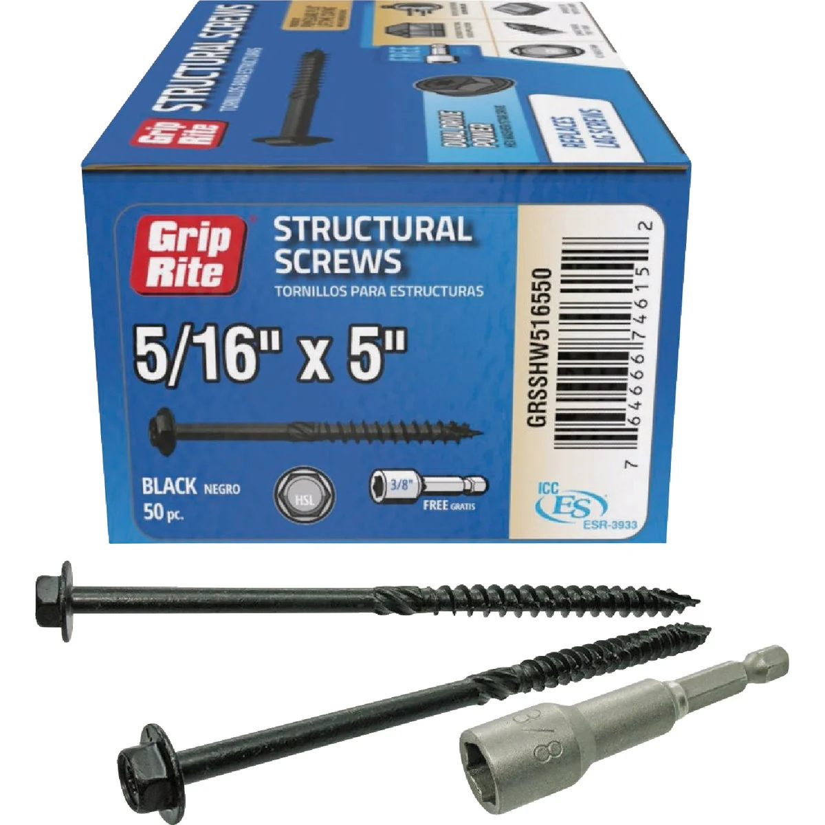 Natural Grip-Rite PrimeGuard Plus 5 16 In. x 5 In. Hex Washer Head Structural Screw 50-Count World-Class