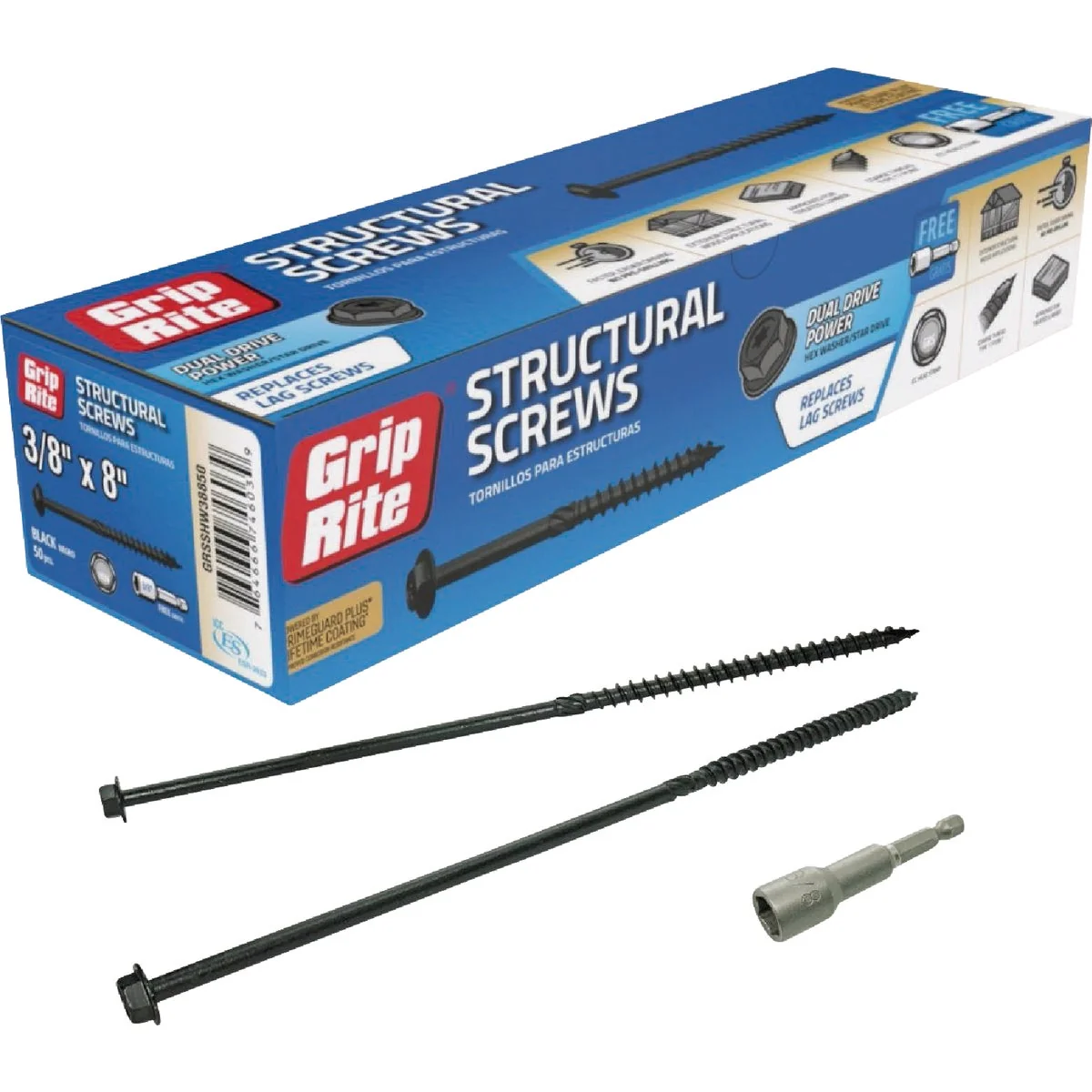Innovative Grip-Rite PrimeGuard Plus 3 8 In. x 8 In. Hex Washer Head Structural Screw 50-Count Reliable