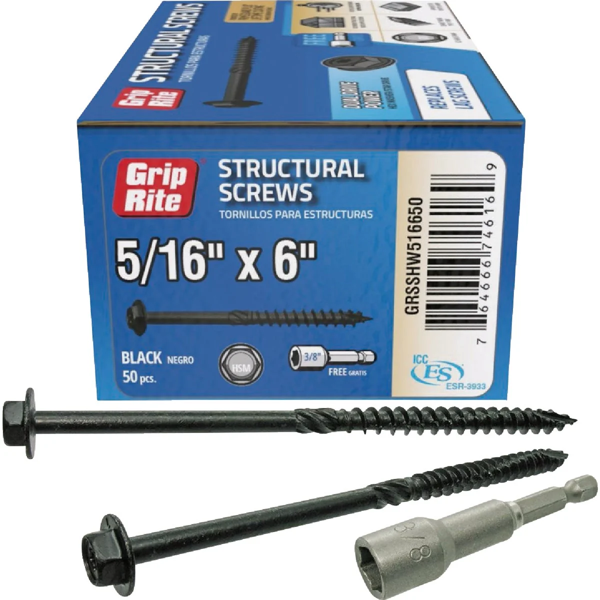 Reliable Grip-Rite PrimeGuard Plus 5 16 In. x 6 In. Hex Washer Head Structural Screw 50-Count Versatile