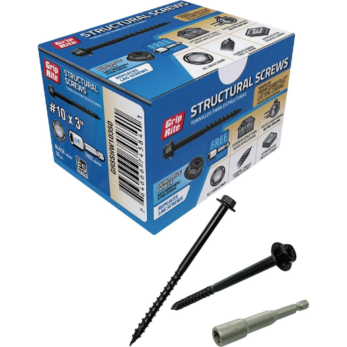 Recyclable Grip-Rite PrimeGuard Plus 10 x 3 In. Hex Washer Head Structural Screw 50-Count Official