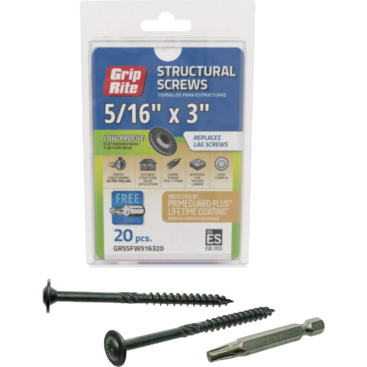 Natural Grip-Rite PrimeGuard Plus 5 16 In. x 3 In. Flat Washer Head Structure Screw 20-Count Breathable