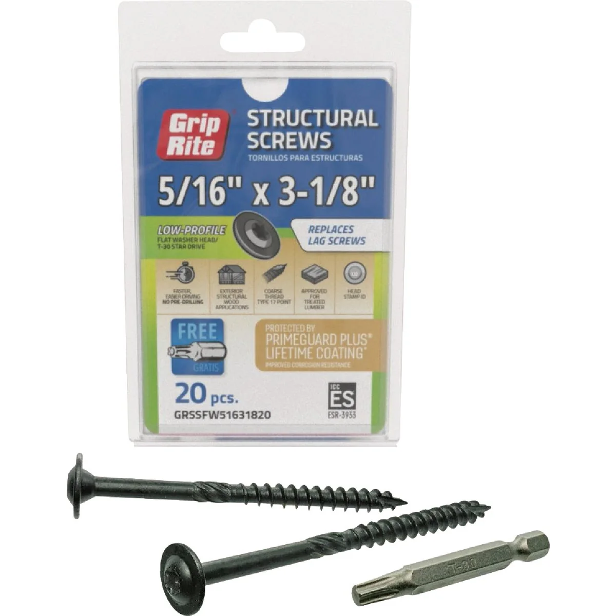 Original Grip-Rite PrimeGuard Plus 5 16 In. x 3-1 8 In. Flat Washer Head Structure Screw 20-Count Detailed