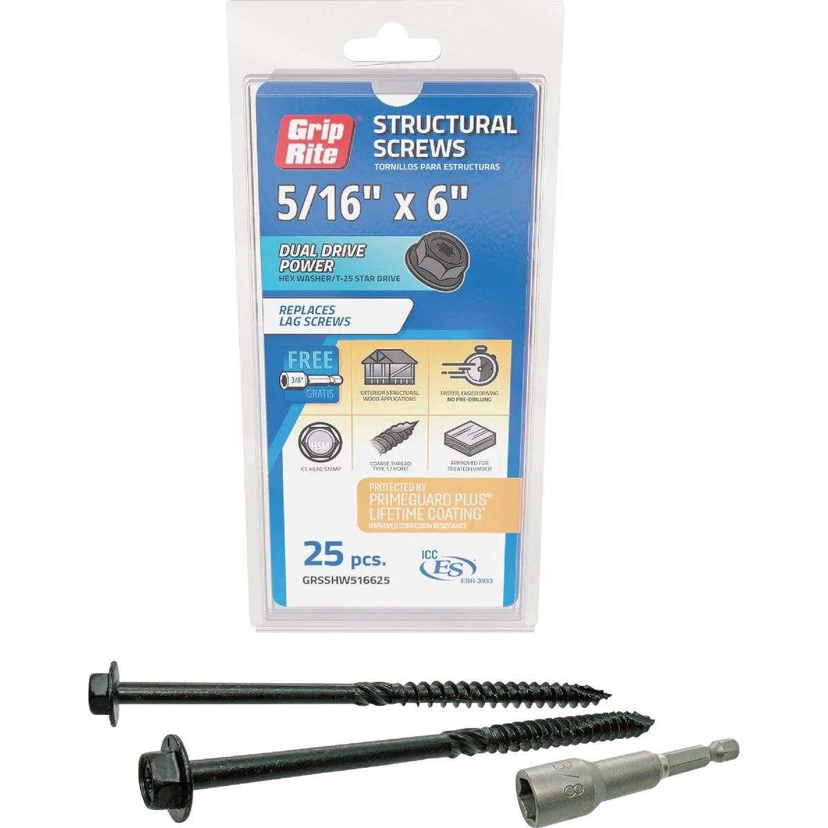 Efficient Grip-Rite PrimeGuard Plus 5 16 In. x 6 In. Hex Washer Head Structural Screw 25-Count High-Performance