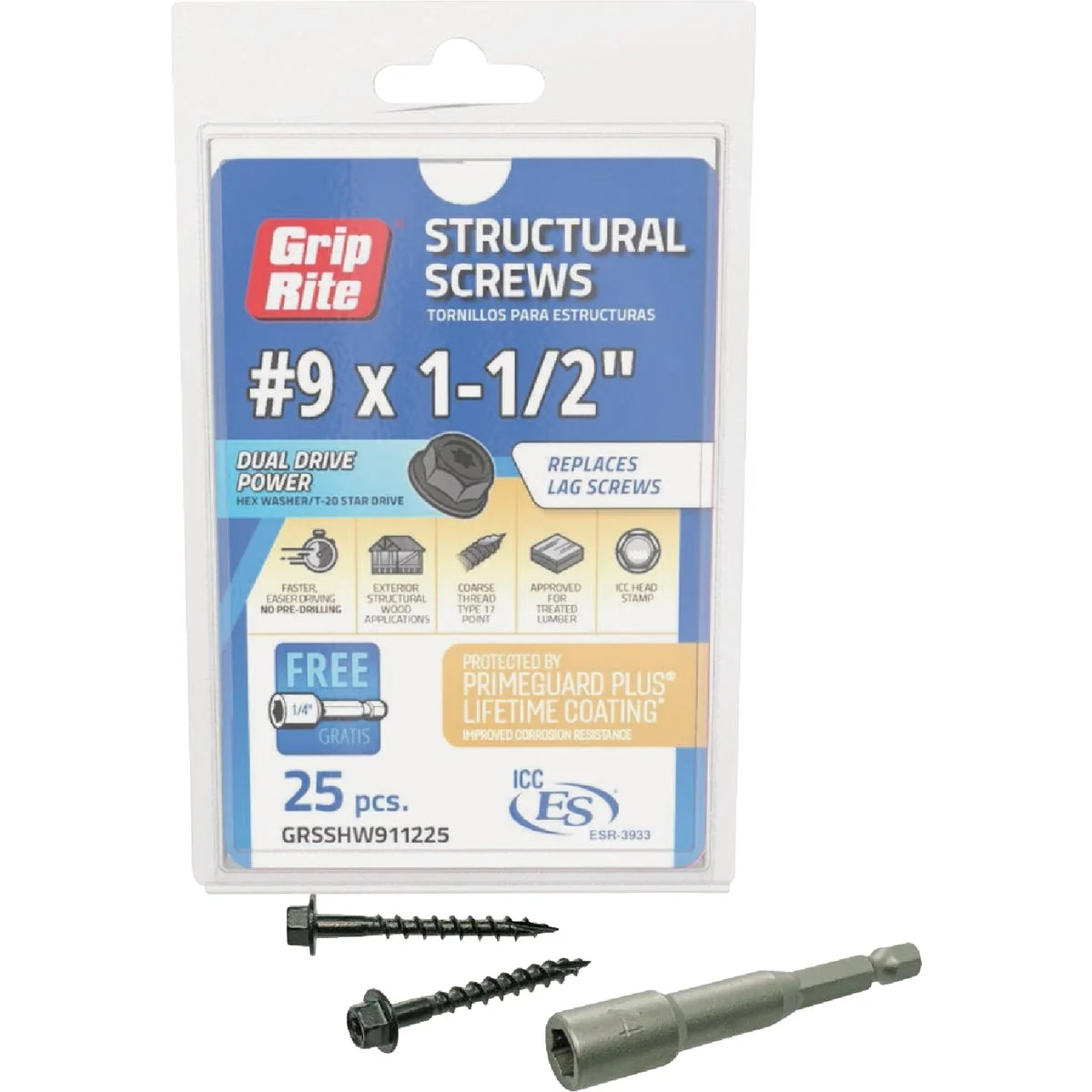Modern Grip-Rite PrimeGuard Plus 9 x 1.5 In. Hex Washer Head Structural Screw 25-Count Next-Generation