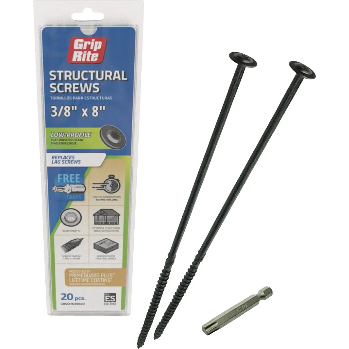 Healthy Grip-Rite PrimeGuard Plus 3 8 In. x 8 In. Flat Washer Head Structure Screw 20-Count Next-Generation